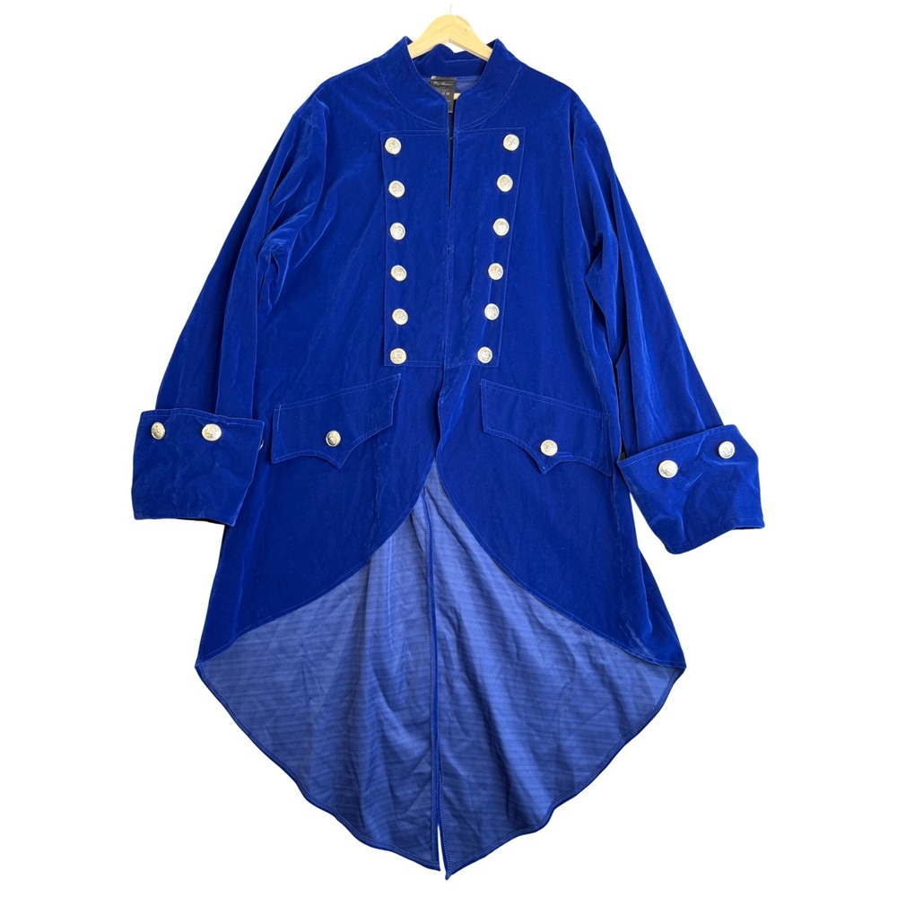 Royal Blue Velvet Tailcoat Mens XL Pirate Steampunk Gothic Regency Coat Costume